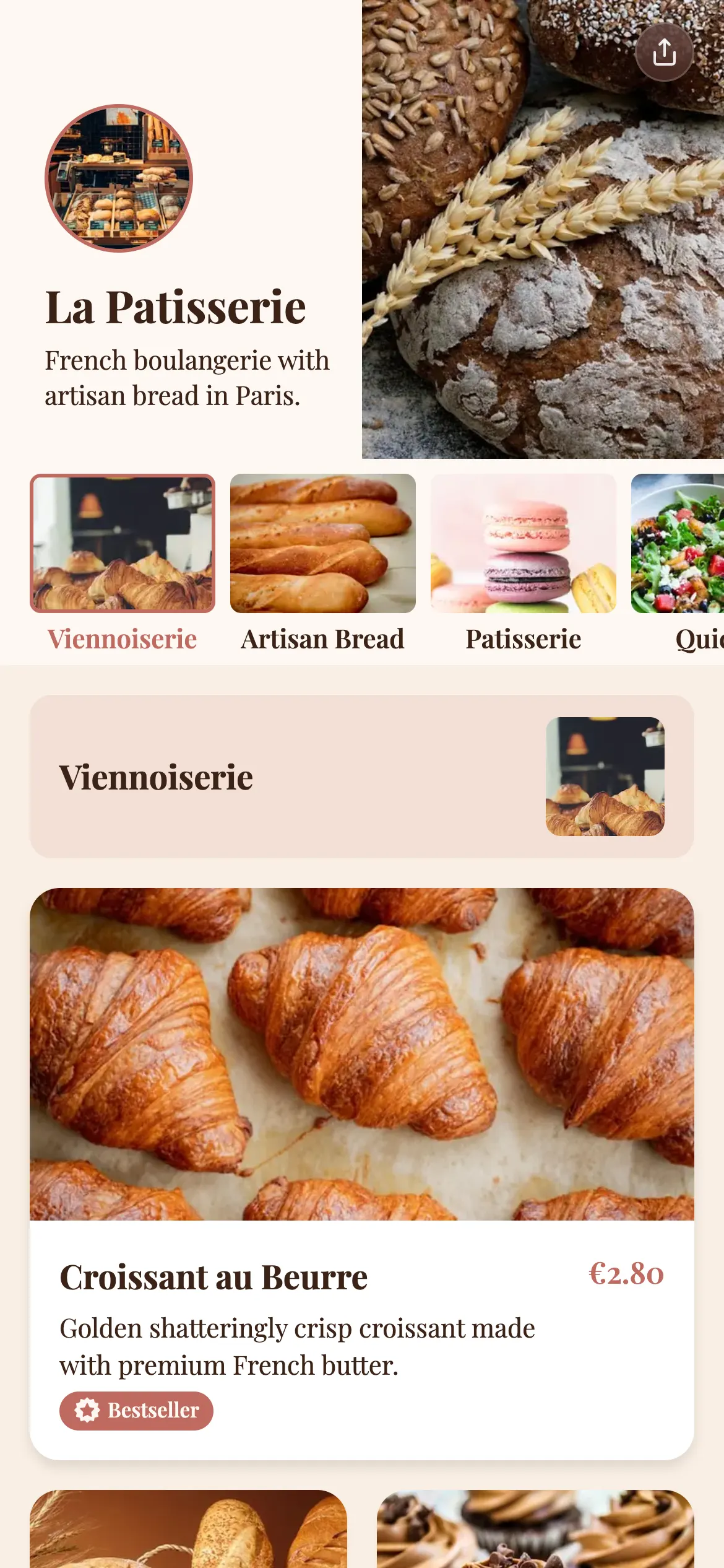 La Patisserie digital menu template