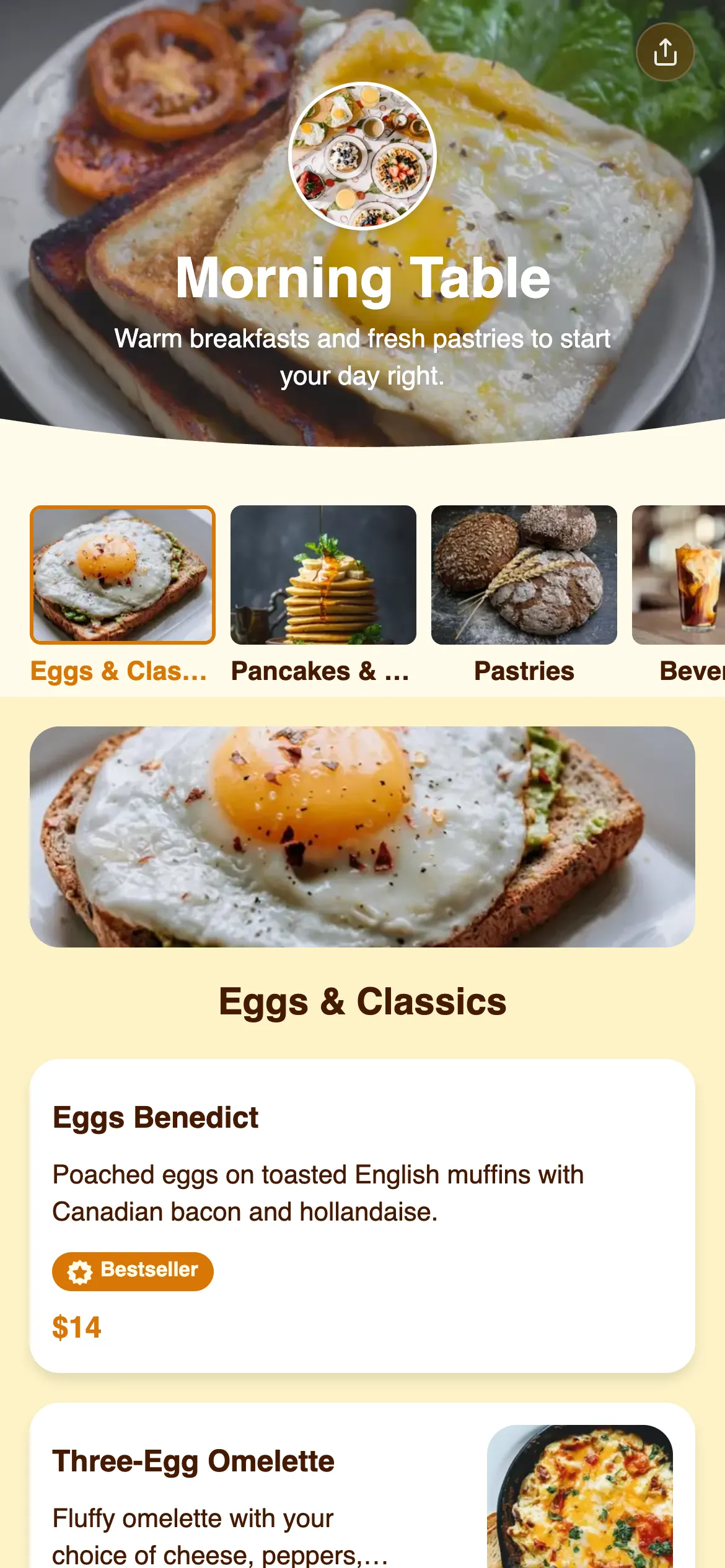Morning Table digital menu template