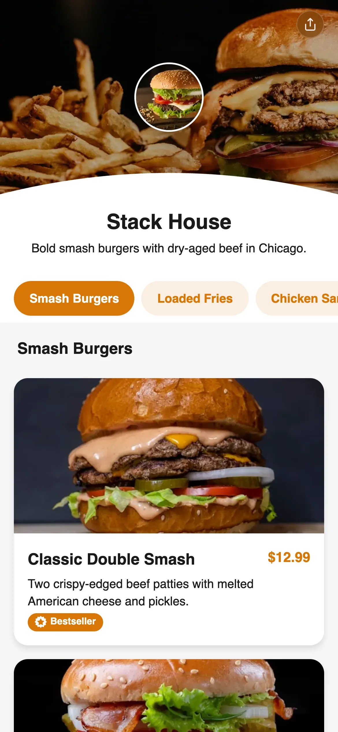 Stack House menu