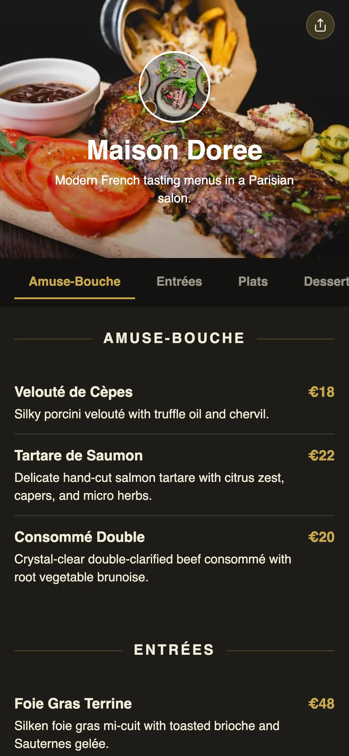 Maison Doree digital menu template