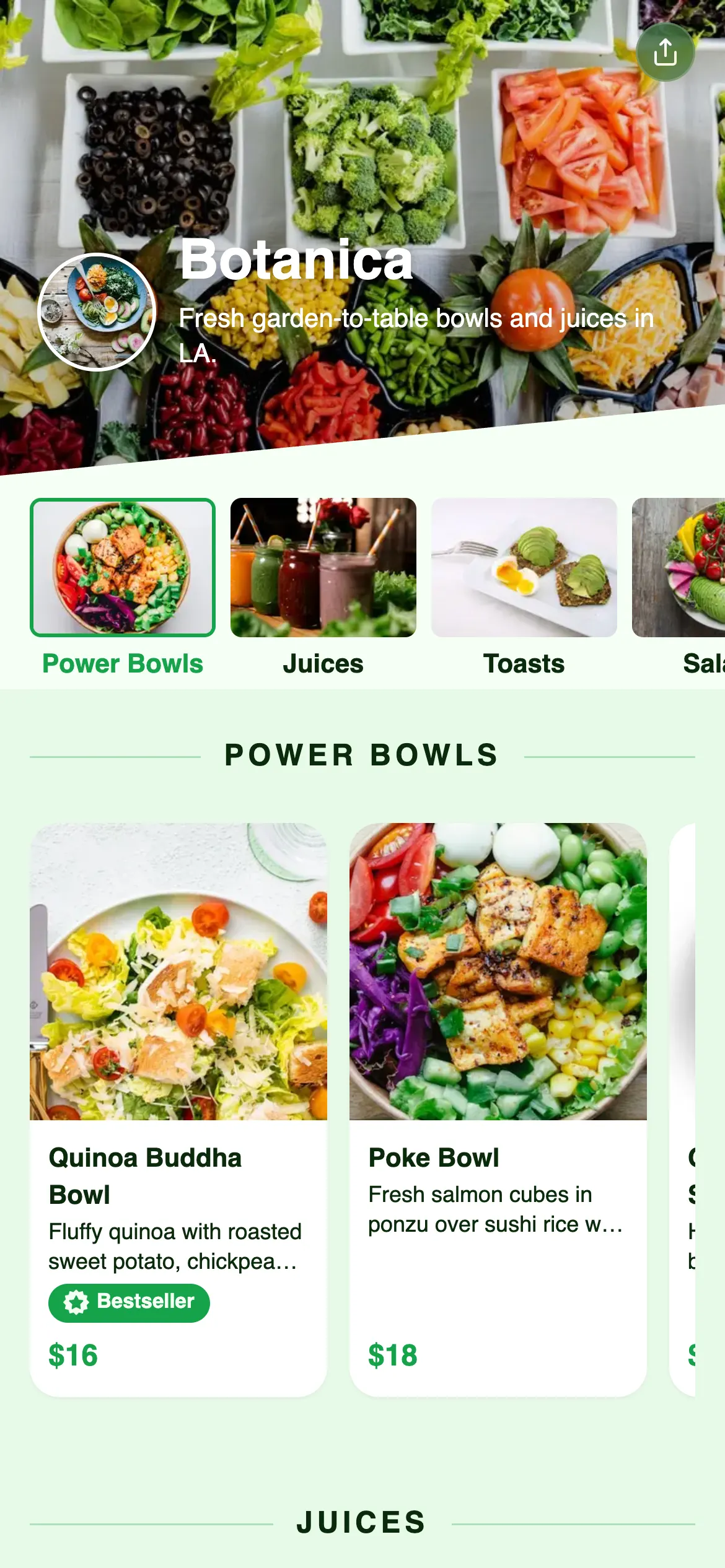 Botanica menu