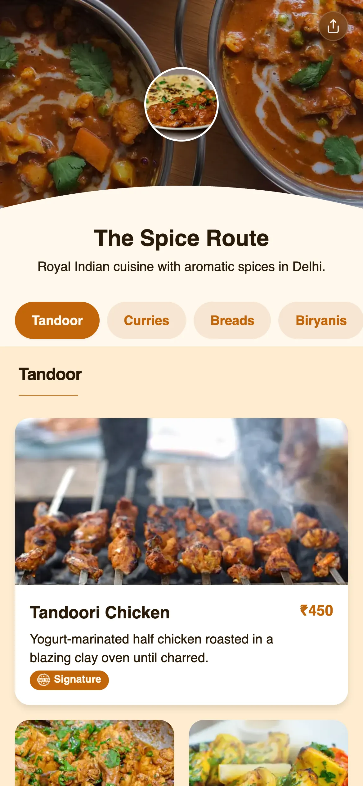The Spice Route menu