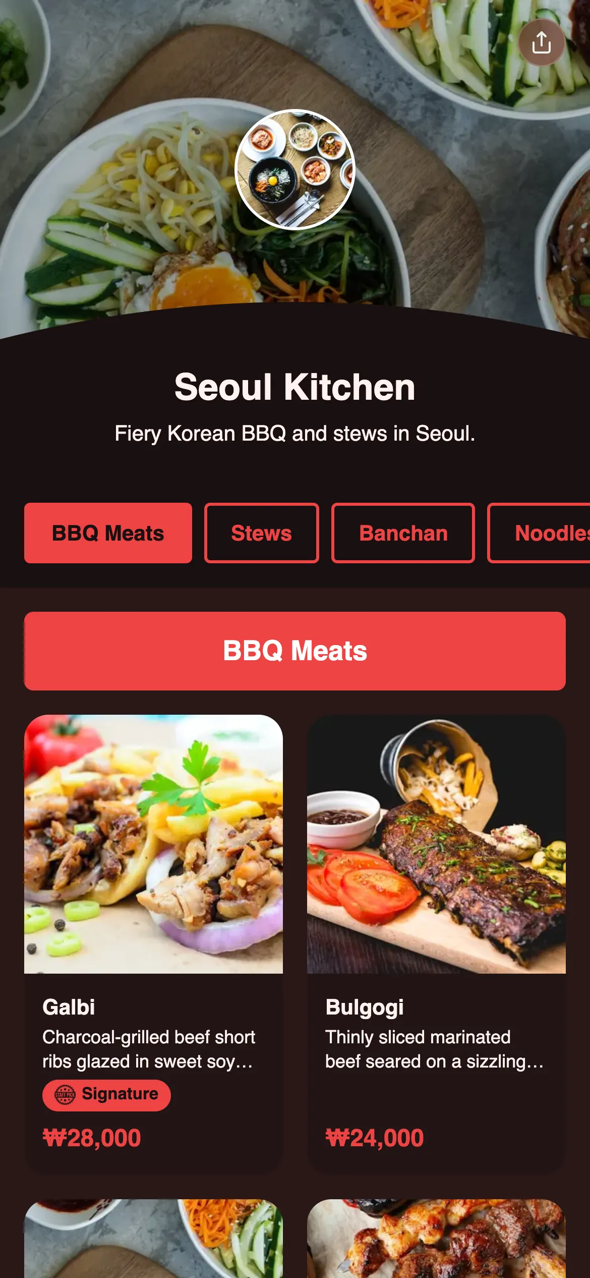 Seoul Kitchen menu