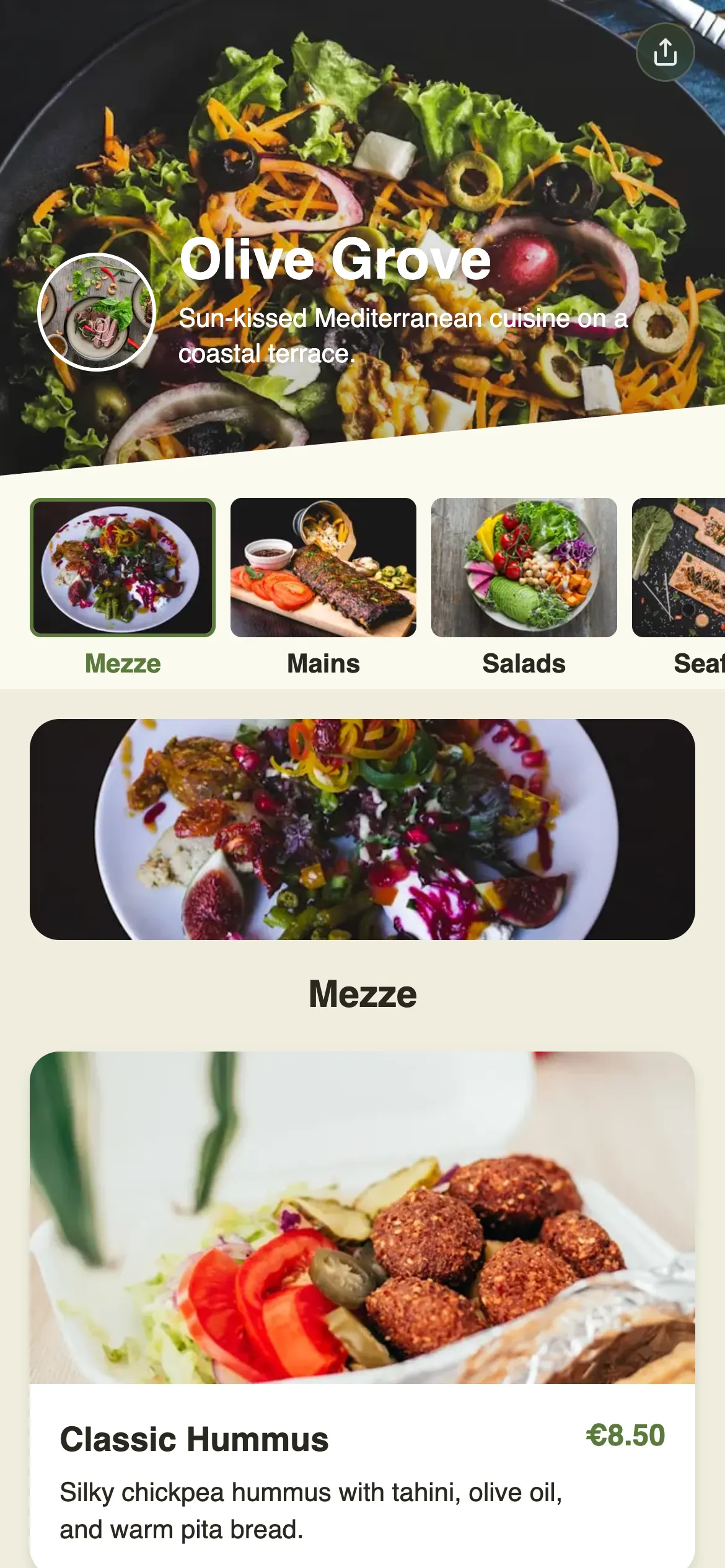 Olive Grove menu