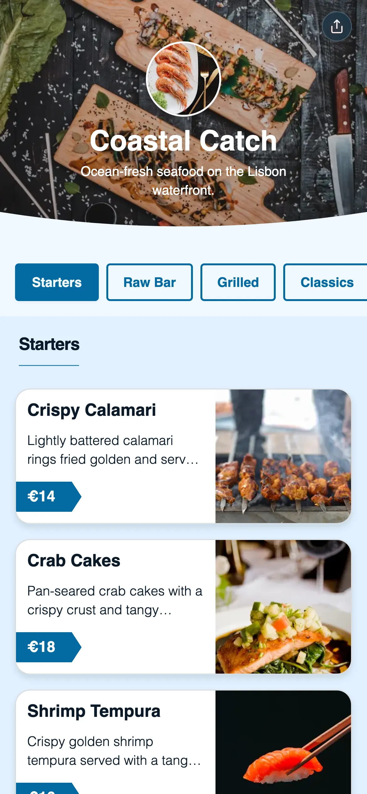 Coastal Catch digital menu template