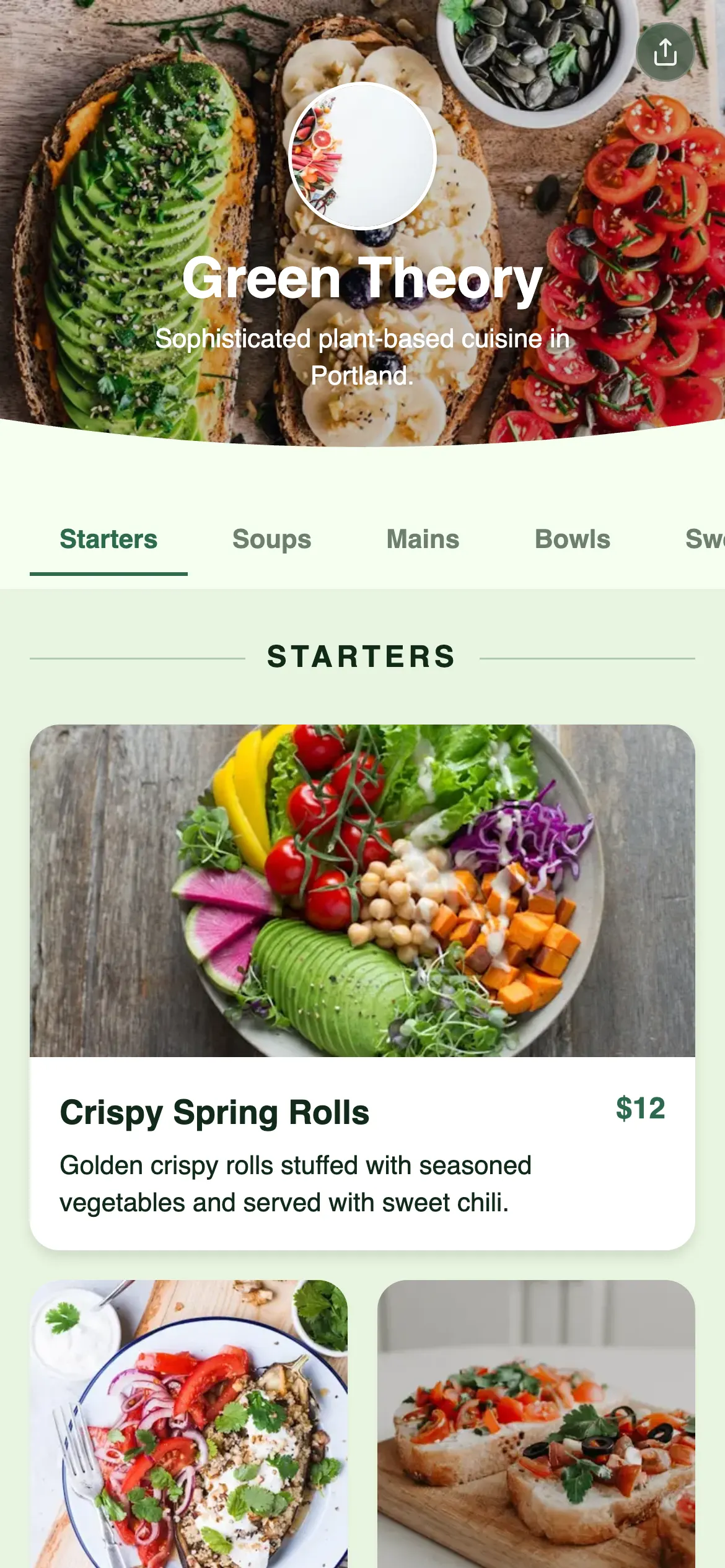 Green Theory digital menu template